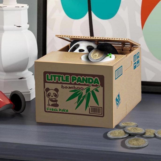 Panda Bank - Stelende Panda - Stimulans om te Sparen - 10 x 11,5 x 12 cm - Panda Spaarpot