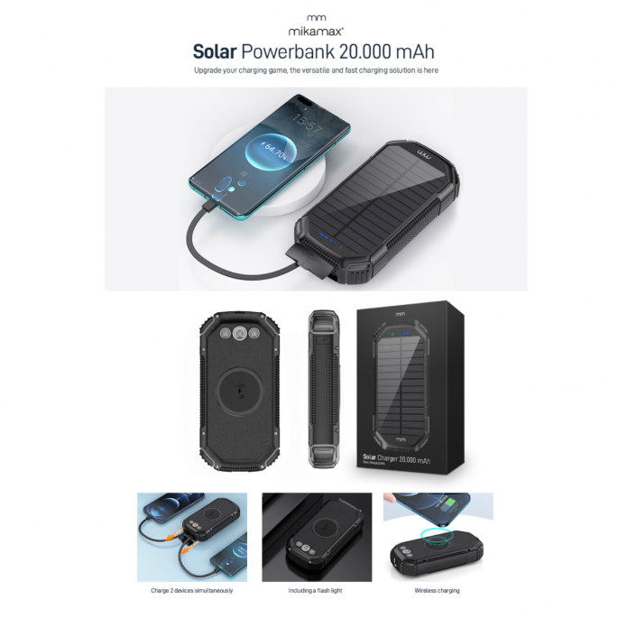 MikaMax Solar Powerbank 20.000 mAh specs