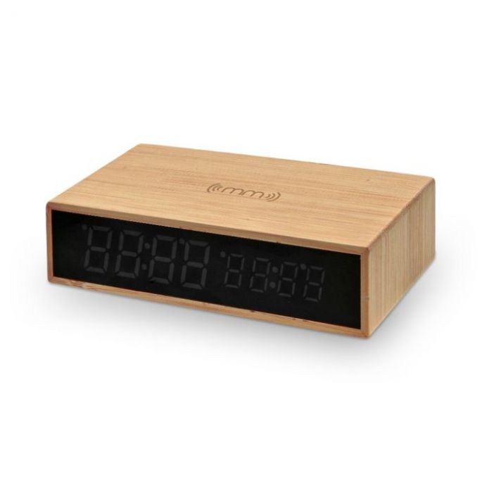 Bamboo wekker met Draadloze Oplader - Bamboo Wireless Charger Clock